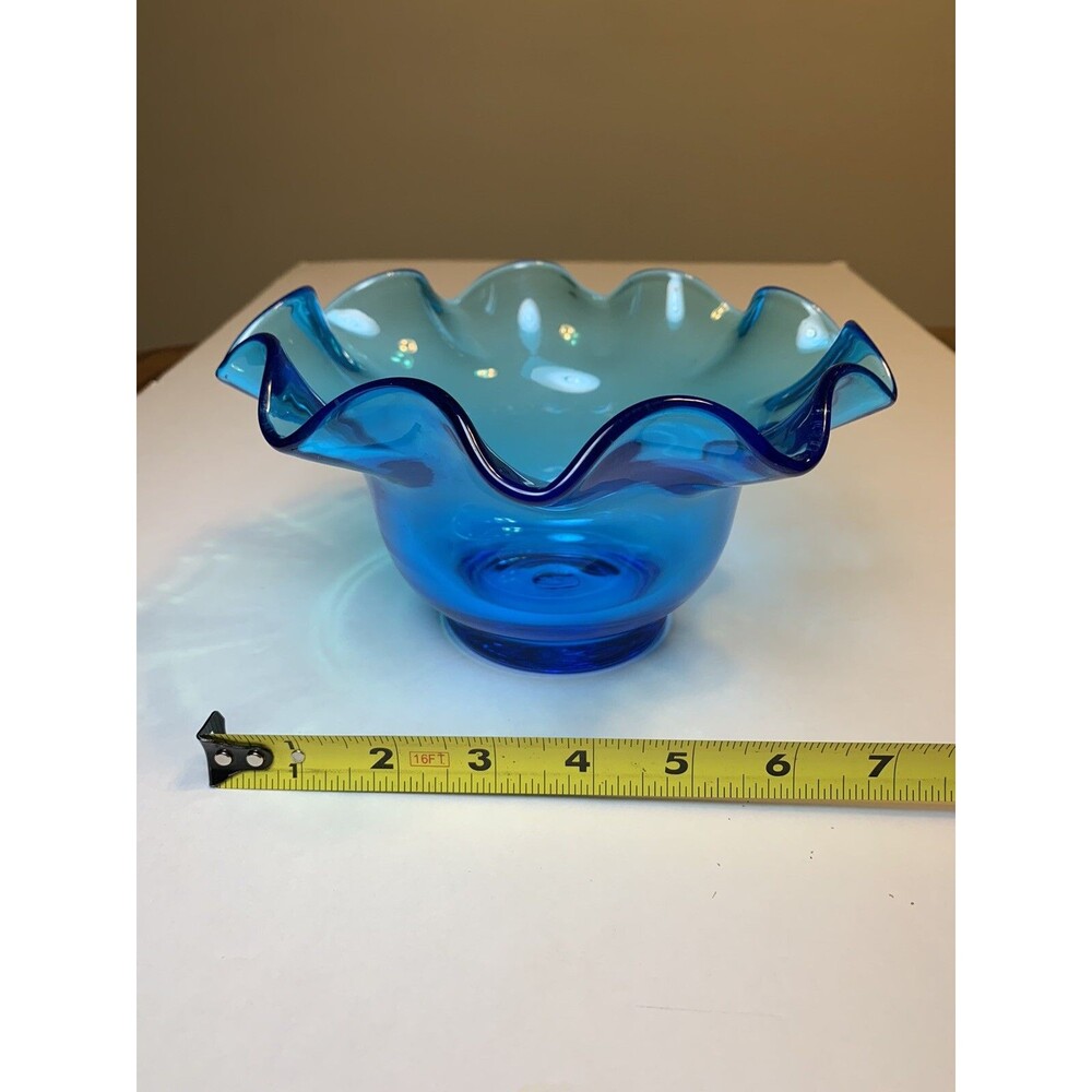 Vintage Hand Blown Blenko Art Glass Footed Bowl